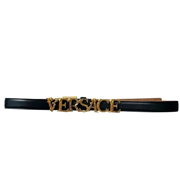 VERSACE Vintage RARE Gold Logo Thin Belt Size 80/32 - Picture 3 of 9